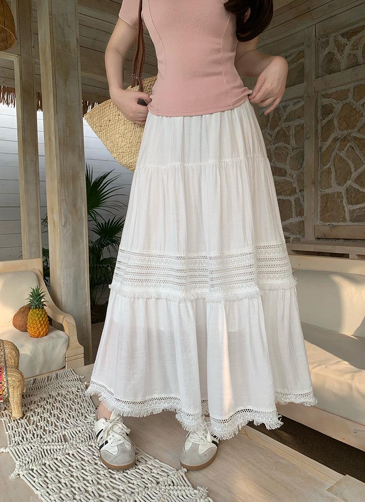 

Plus Size Women s Tassel Hem Umbrella Skirt - Versatile Fashion Design L білий
