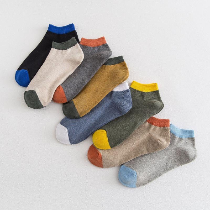 Men Spring and Summer New Products Simple Tie Color Cotton Breathable Boat Socks