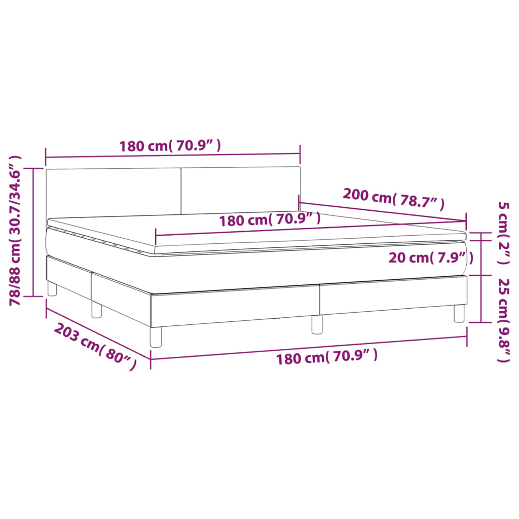 Box Spring Bed with Mattress Black 180 x 200 cm Fabric