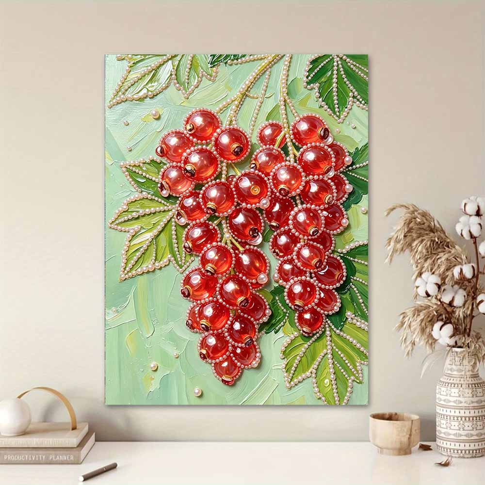 DIY Frameless Pearl Painting Kit Redcurrant 3D Shiny Bead Art Canvas Relaxing Creative Craft for Home Wall Decor Gift