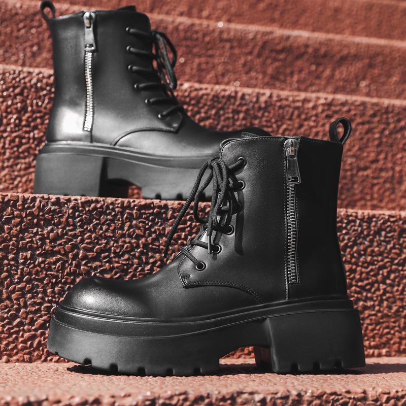 New Men'S Shoes Spring And Autumn Casual Big Head Leather Boots Thick Sole Heightening High Top Leather Shoes Martin Boots 22317-J