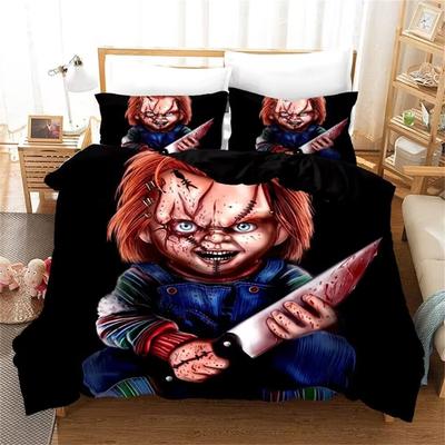 Ensemble de literie Poupée d'horreur Chucky Personnage du film Child's Play Parures de housse de couette imprimées en 3D avec taies d'oreiller Linge de lit