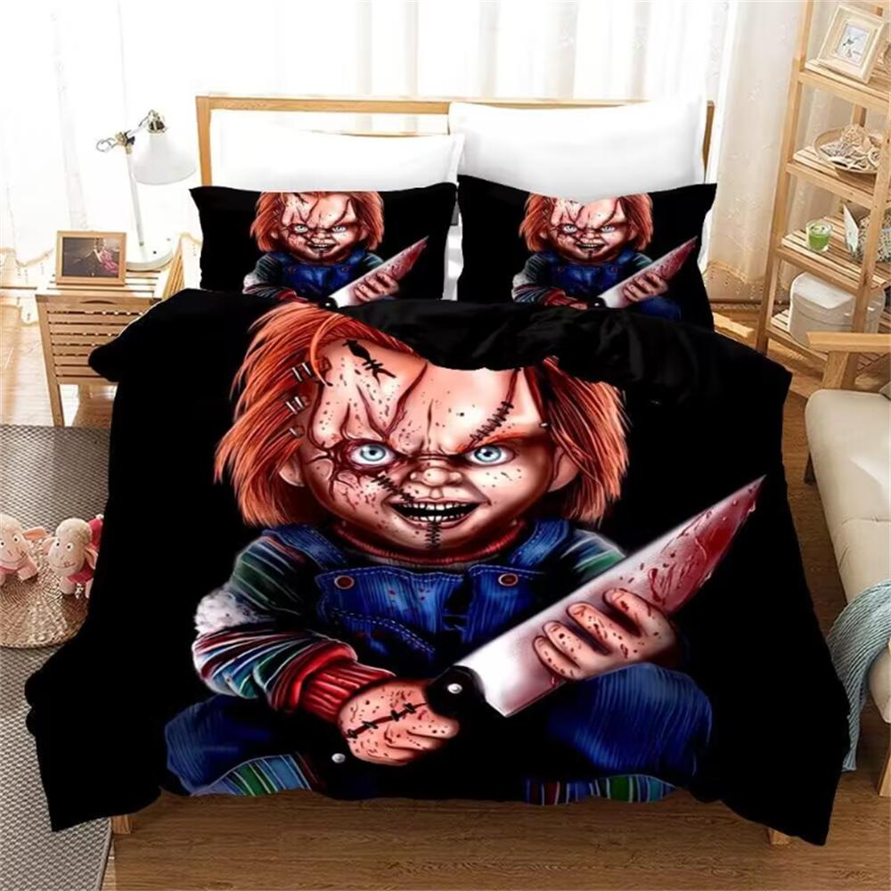 

Кукла-марионетка Ужас Постельное белье Комплект 3D печатные Наборы пододеяльников с наволочками Персонаж фильма Игра ребенка Кукла Чаки Постельное белье 140x210cm 2pcs