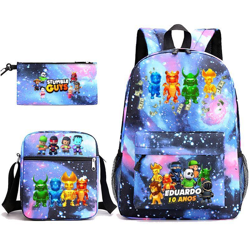 Large Capacity Schoolbag with Shoulder Strap; Student Three-piece Pencil Case Set