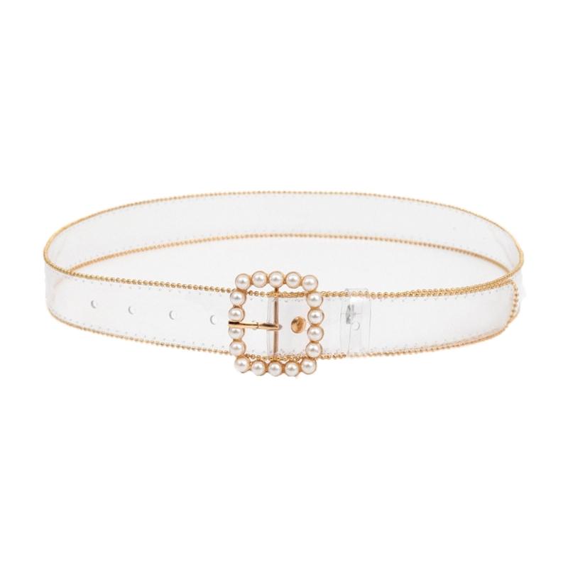 Faux Pearl Adjustable Pin Buckle Belt Dazzling Transparent Waistband Waist Corset for Women Students Slimming Belt