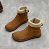 Johnature Genuine Leather Plush Warm Cotton Boots Casual Thick Soled Round Toe Flat Women's Short Boots