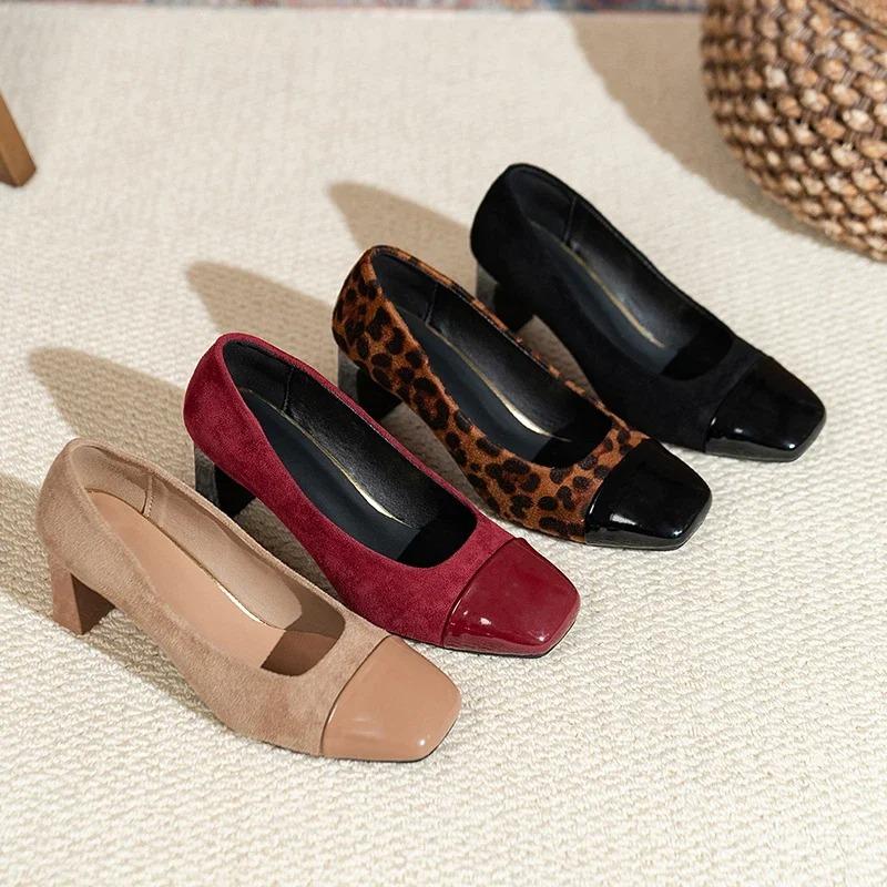 Fashion 2025 Ladies Shoes Shallow  High Heels New Spring Fashion Leopard Print Shoes  Office Square Toe Slip On Heels