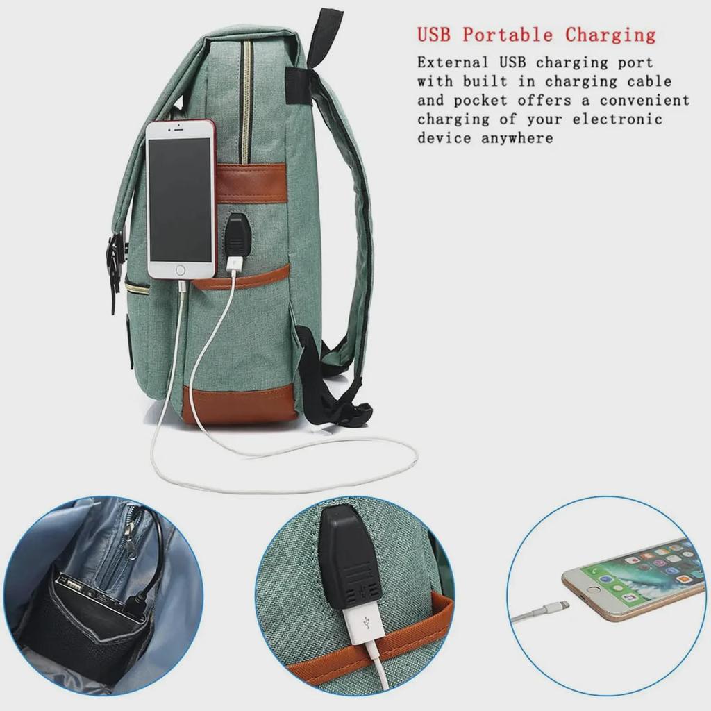 Retro Canvas USB Backpack: Unisex, Large Outdoor Travel Bag