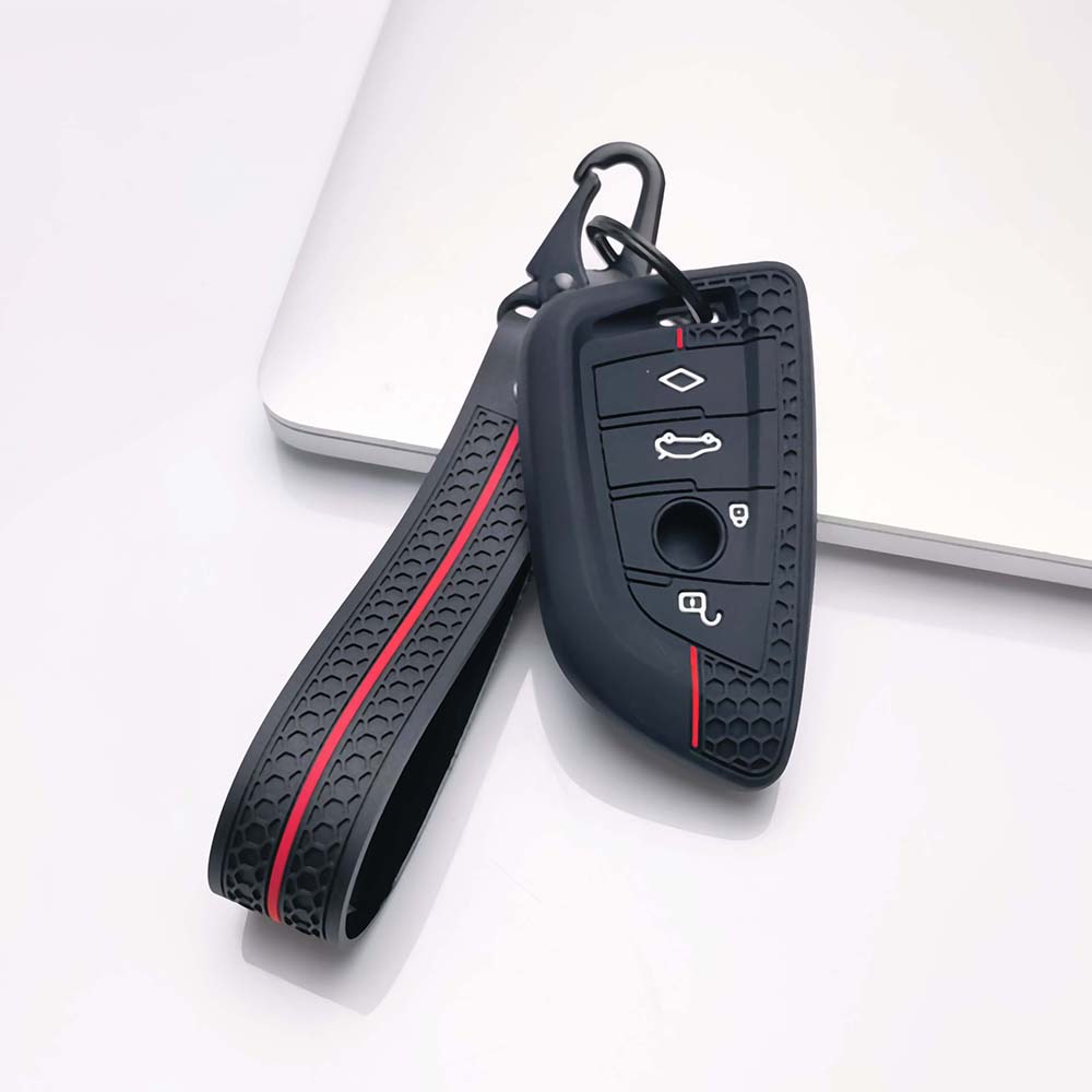 Silicone Key Fob Cover Keychain Compatible with BMW 1 2 3 4 5 6 7 Series X1 X2 X3 X4 X5 X6 X7 M Series Smart Keyless Soft Grip Texture