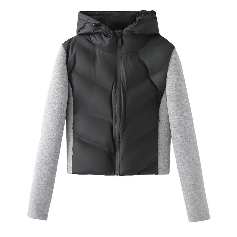 

2024 Spring New Lightweight Line Slim fit Patchwork Hood Cotton-padded jacket Jacket Women 8073205 800 Black L