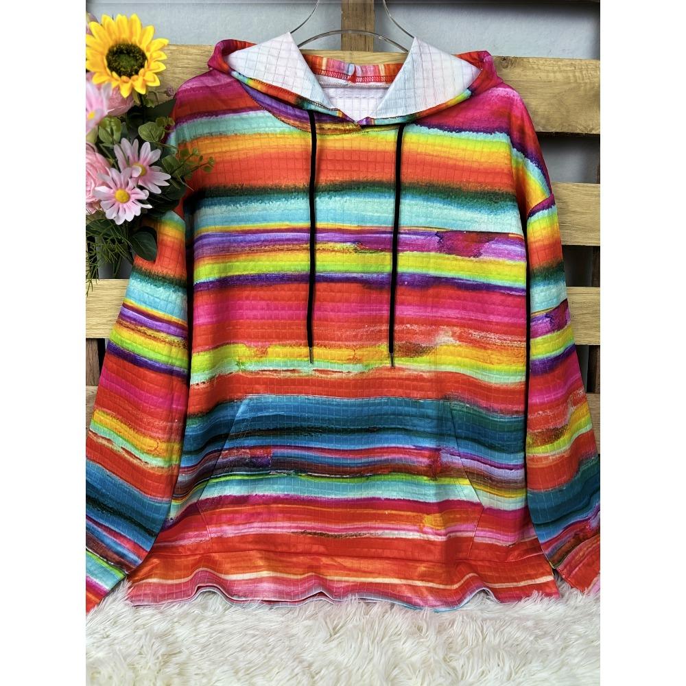 Spring Women's Hoodies Causal Long Sleeve Hoodies Autumn Vintage Rainbow Casual Sweatshirts Pullovers Streetwear Women's Clothing