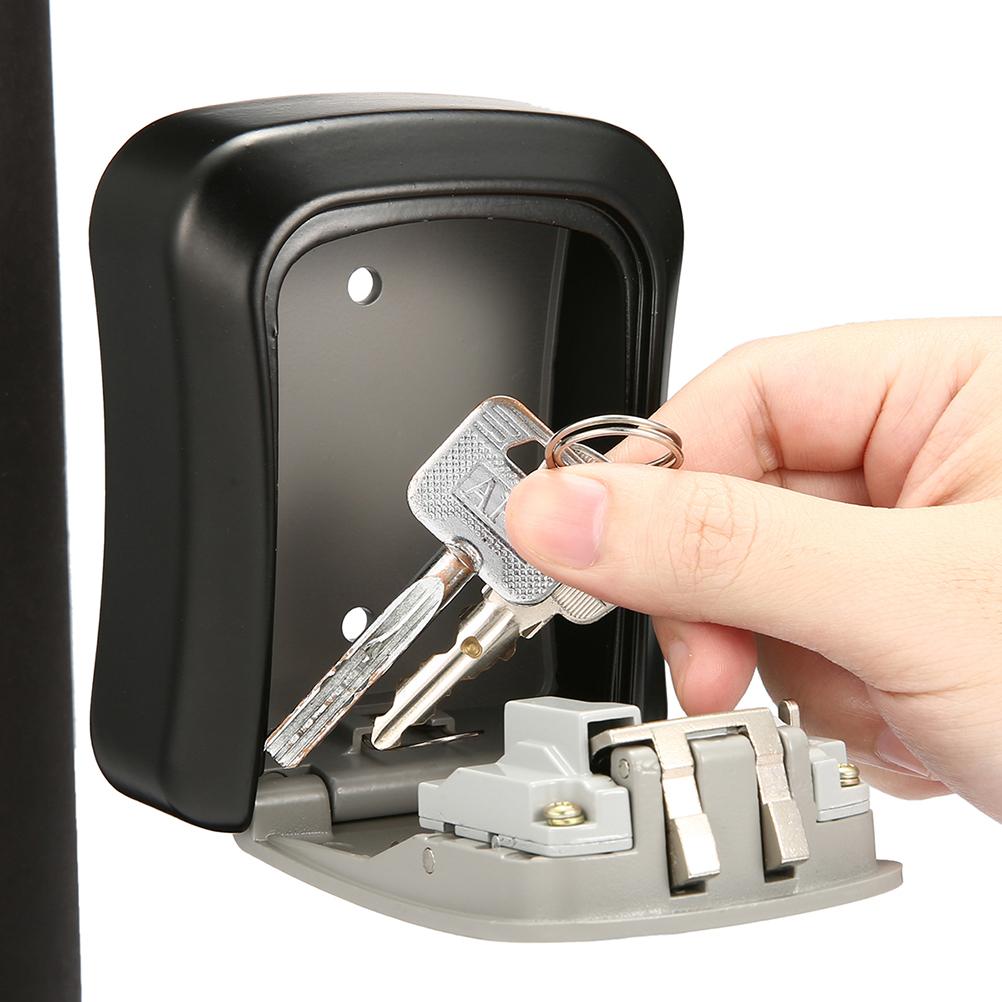 Aluminum Wall Mounted Key Lock Box 4 Digit Code Storage Safe Gray 11.5x9.5x3.9cm