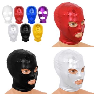 Muži Ženy Lesklá latexová pokrývka hlavy Otevřená ústa a oči Celoobličejová maska ​​se 3 otvory a kapucí Kostým Zentai