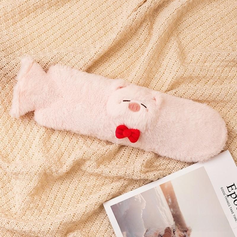 Cartoon Cat Shape Long Hot Water Bag With Soft Short Plush For Warmth And Gift Giving