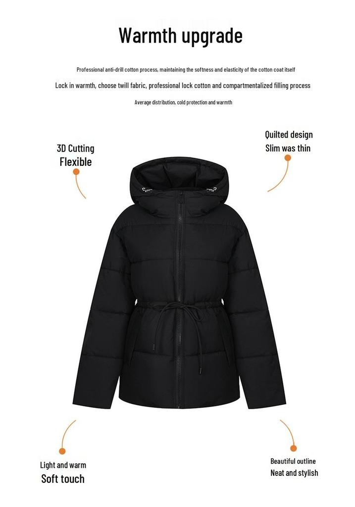 Women's Winter 2026 Hooded Puffy Waist-Cinched Plus Size Thickened Slimming Cotton Coat