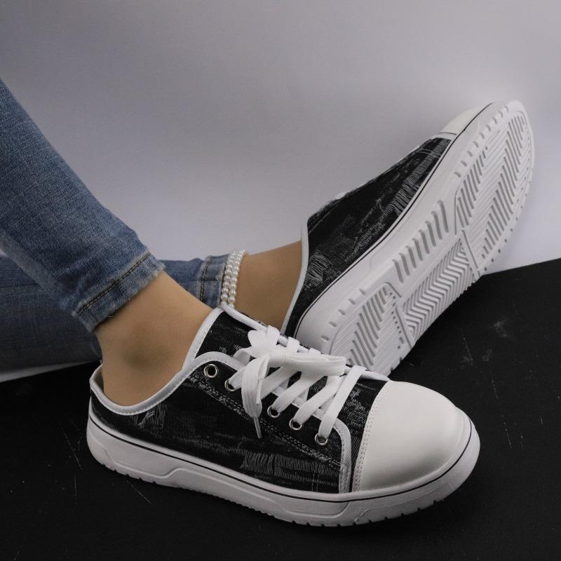 Large size round head casual color matching women's shoes lace-up comfortable fashion sports shoes retro canvas