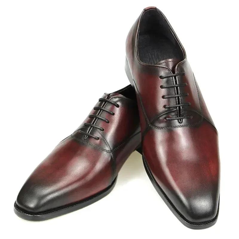 Fashion Luxury Leather Dress Shoes Men Office Business Wedding Formal Shoes Lace Up Pointed Toe Comfortable Oxford Shoes High Quality