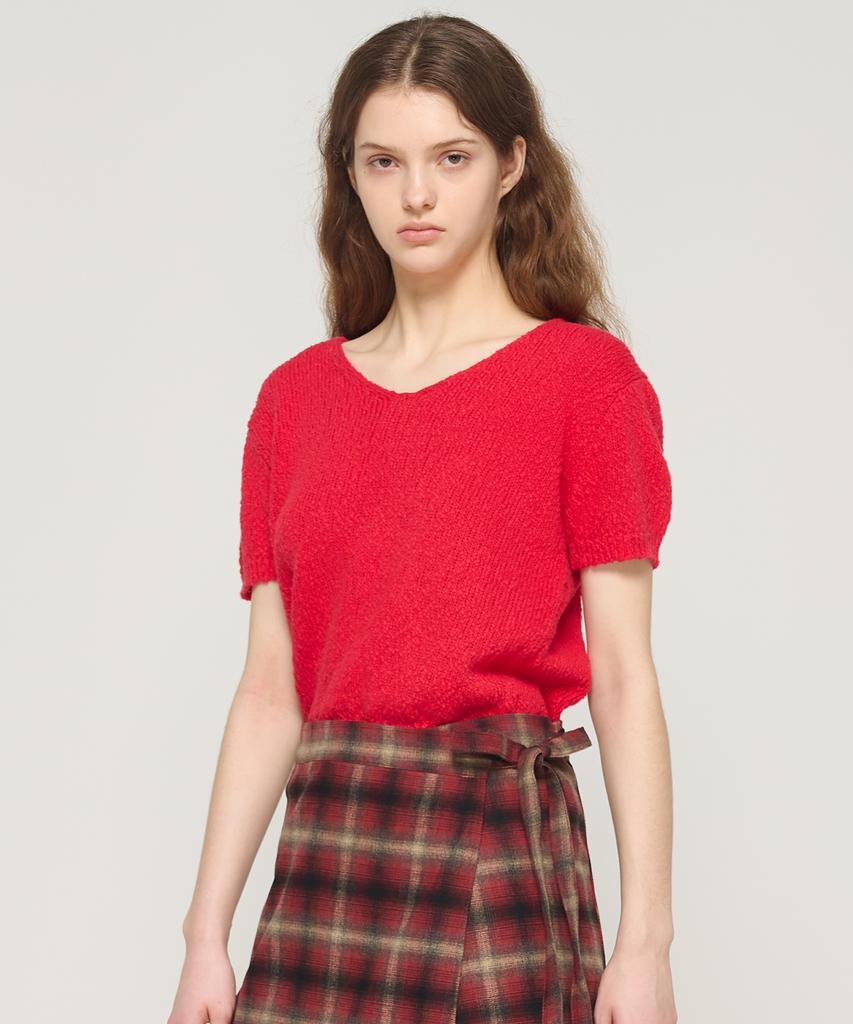 CARGOBROS FOR WOMAN Boucle V-Neck Short Sleeve Knit (Red)