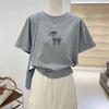 Gray Cartoon Dog Print Short-sleeved T-shirt for Women Summer New Korean Style Loose Versatile Pure Cotton Top