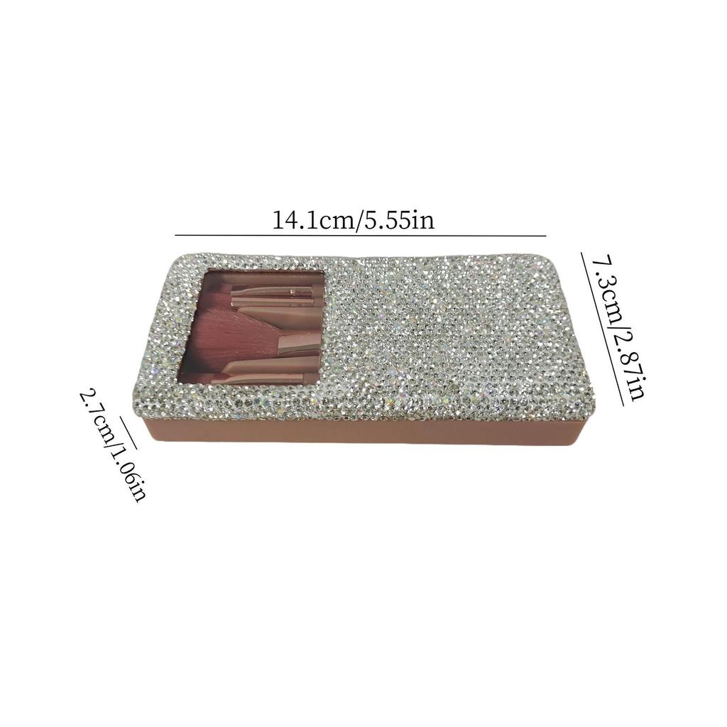 Rhinestone Travel Makeup Box with Mirror & Mini Brush Set