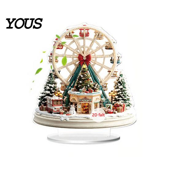 Christmas Atmosphere Table Ornament 2D Acrylic Ferris Wheel for Holiday Tree, Durable Transparent Craft Display Board, Decoration, Xmas Party Supplies