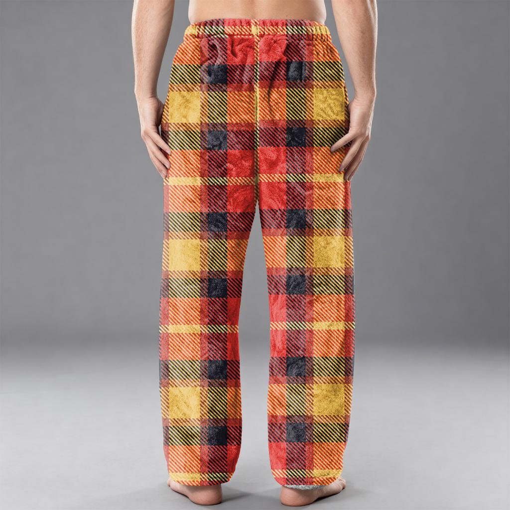 Men's Flannel Pocket Casual Pants, Printed Pocket Casual Pants, Home Sleeping Pants