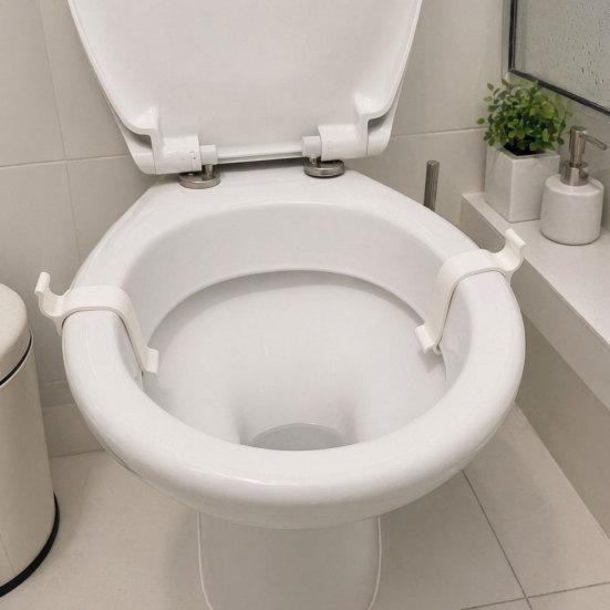 Upevňovací příslušenství pro vyrovnání sedátka WC, Klipový stabilizátor sedátka do koupelny, Jednodílná 3D tištěná instalace bez vrtání, Zacvakávací upevnění, Hluk kývajícího se sedátka WC