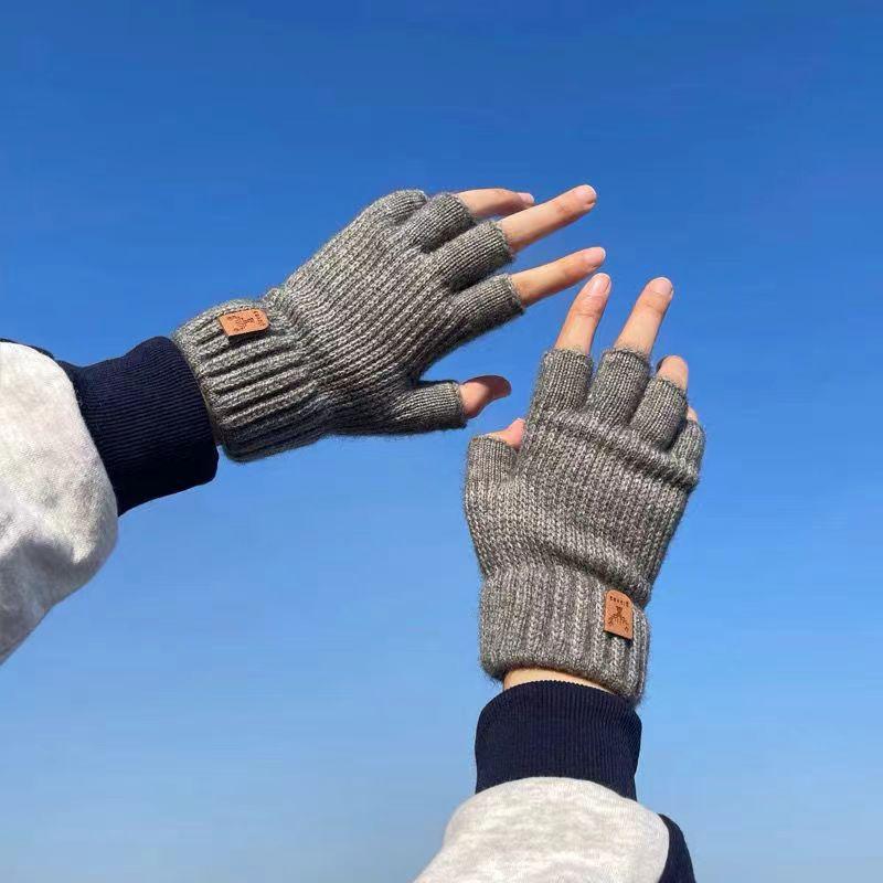Winter Knitted Thick Thermal Half Finger Women Gloves Outdoor Warm Cotton Wool Driving Fingerless Touchscreen Glove