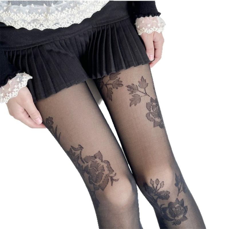 Women Lace Patterned Fishnet Tights High Waist Fishnets Leggings Net Stockings Pantyhose Thigh High Stockings Hosiery
