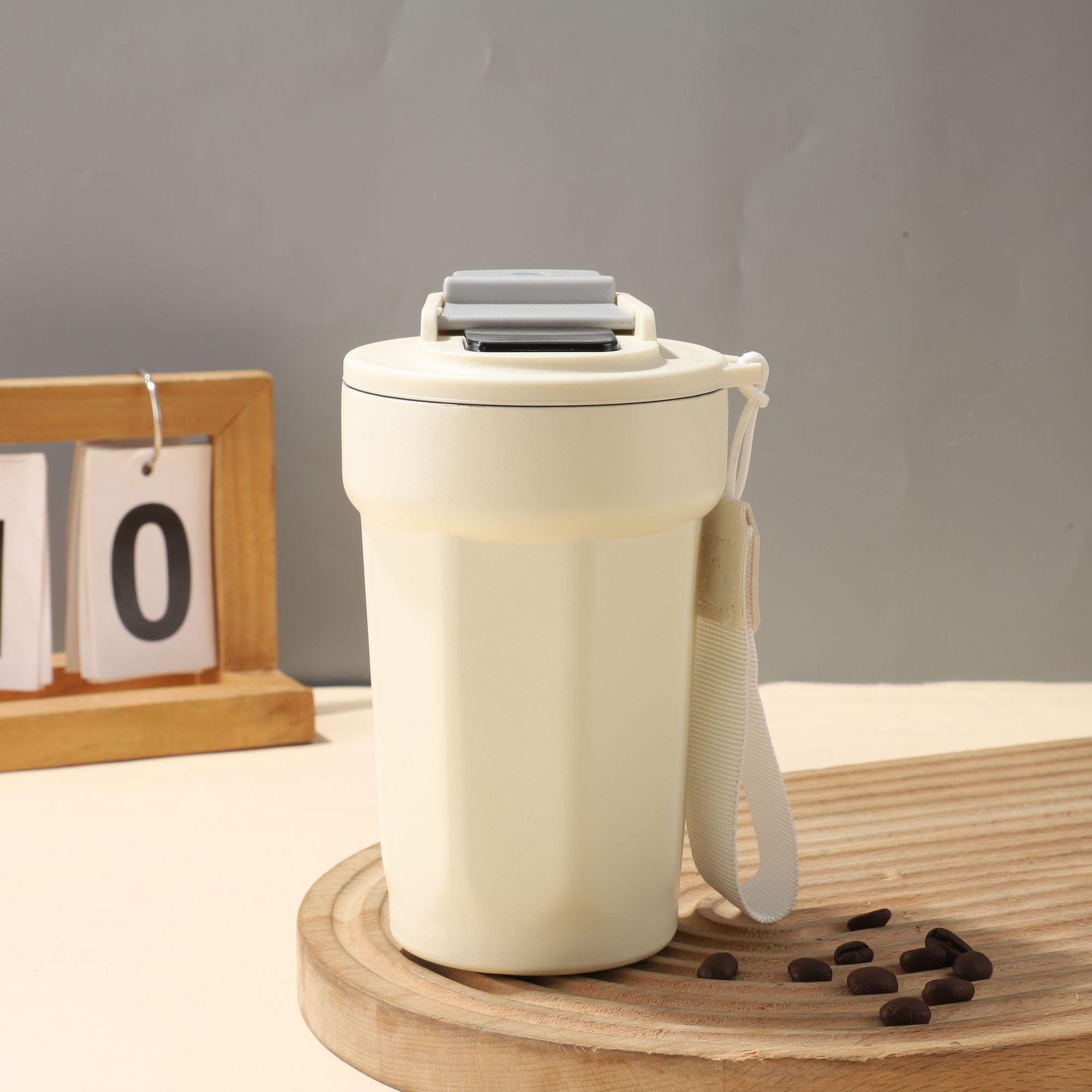 

316 Stainless Steel Car Thermos Cup Intelligent Temperature Display Simple Hand Cup Portable Rope Octagonal Coffee Cup 450ml