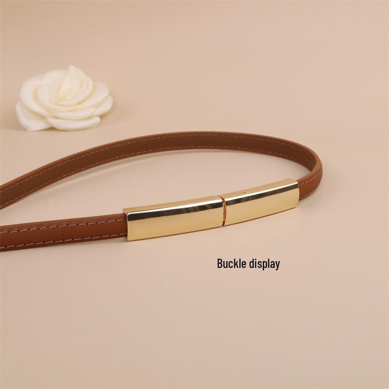 Black Versatile Women's Thin Leather Belt - Fashionable Waist Cincher for Dresses and Shirts