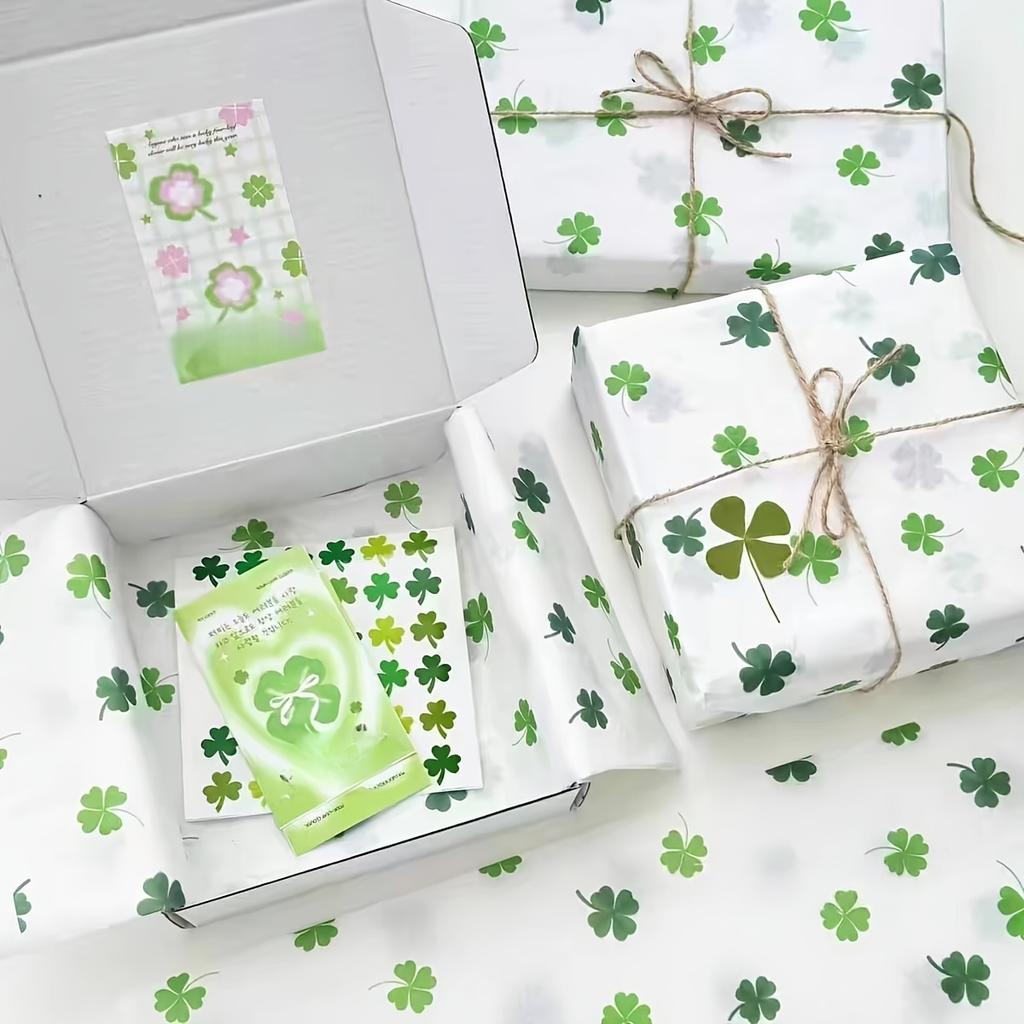 10/40 sheets Lucky Clover Patterned Thin Paper,Gift Wrapping Paper, Suitable for St. Patrick's Day, Weddings,Bouquet Wrapping
