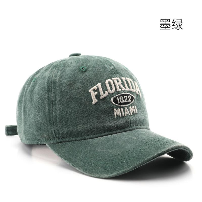 

Hat Spring and Autumn Washed Alphabet Embroidered Cap Outdoor Travel Sunscreen Shade Baseball Cap темно-зелений колір