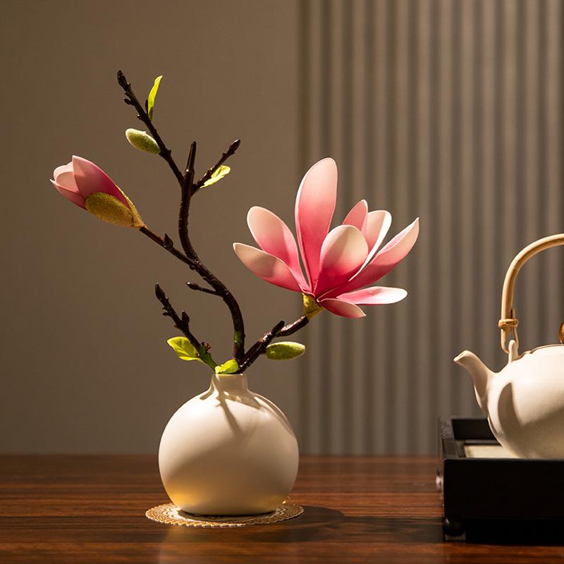 Magnolia Zen Vases Set: Bonsai-Style Table Ornaments & Home Decor Floral Art