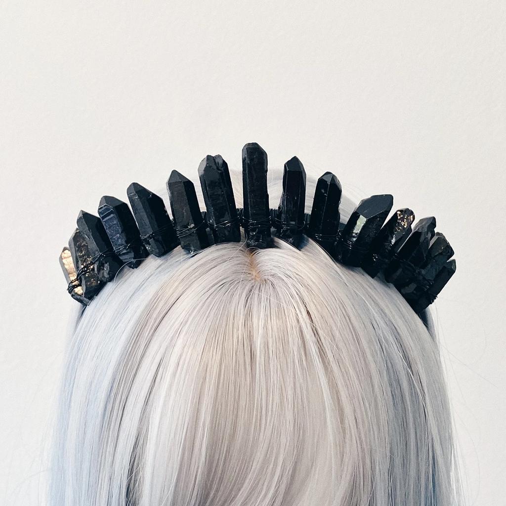 Raven | Black Crystal Quartz Goth Crown Bridal Tiara Witch Crown Wicca Gothic Cosplay Maleficent Tiara Bridal Headpiece