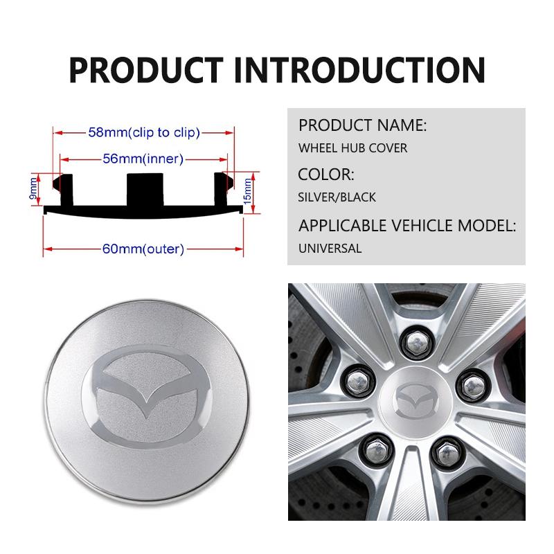 For Mazda 4pcs 60mm Car Wheel Center Cover Hub Cap Auto Decoration Accessories CX9 MX5 RX8 Axela Demio Atenza MS GJI GH BK MP