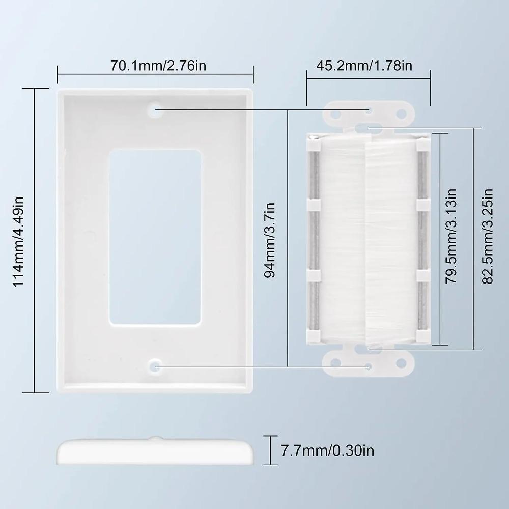 Brush Wall Plate Cable Pass Through, Single Gang Decorator Cover for Low Voltage Cables, In-Wall TV Cable Management Solution