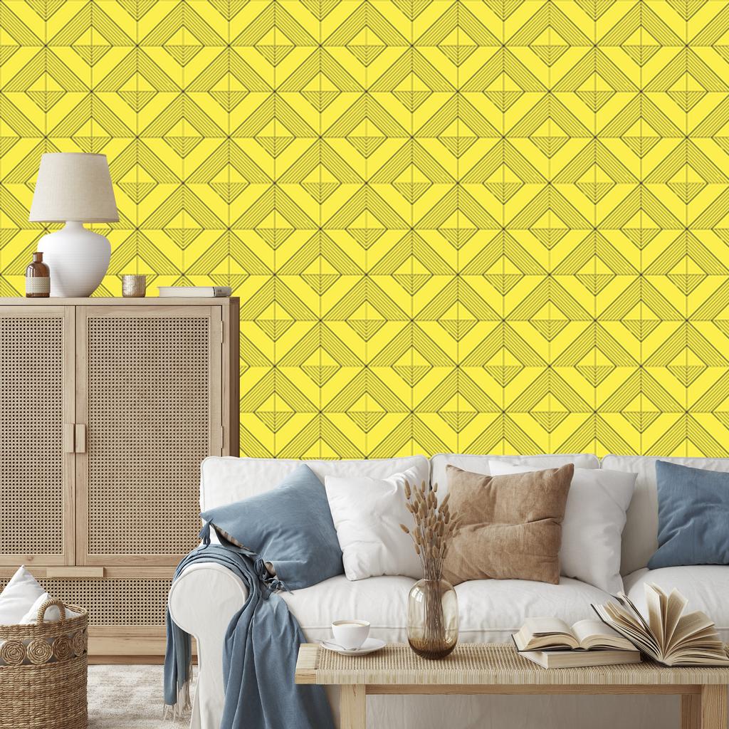 Wallpaper Geometric rhombuses background yellow, center yellow 50x1000