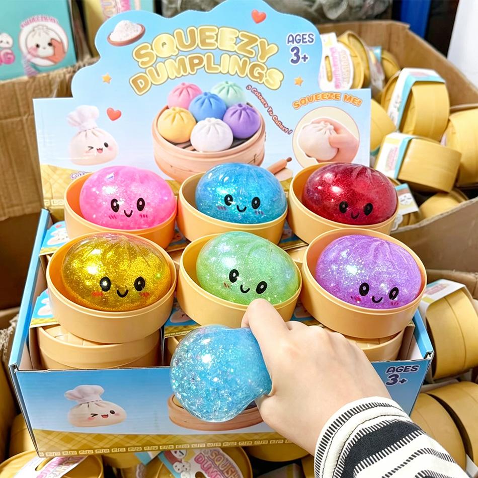Simulated Bao Steamed Bun Squeeze Toy with Beads and Sparkles Sensory Squishy
