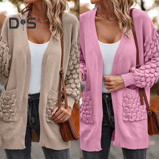 

Женский осенне-зимний свитер, пальто, вязаный кардиган, свободные карманы, длинный рукав, средней длины, однотонная эластичная женская куртка с аппликацией XL розовый