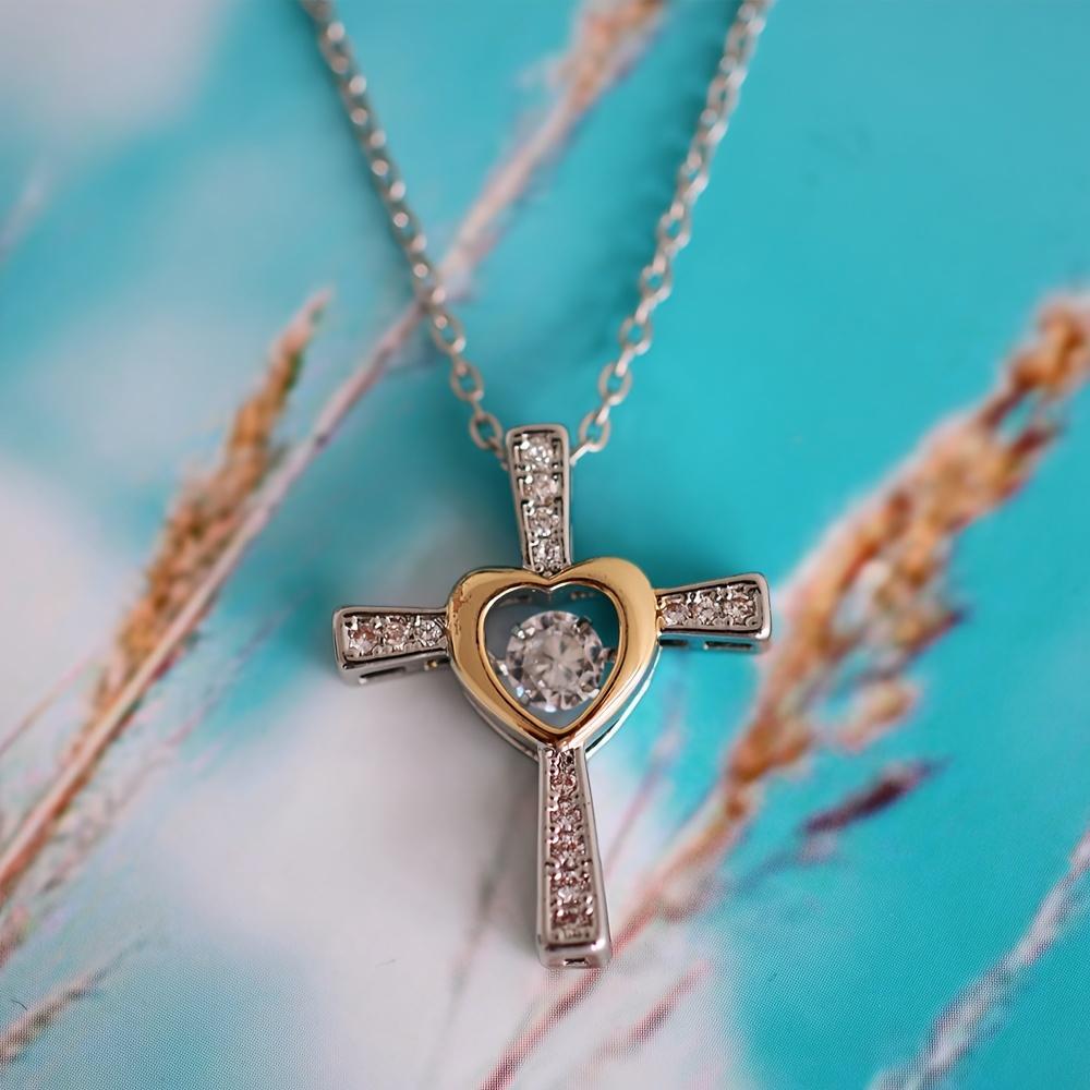 A stainless steel love Bible cross zircon dynamic pendant necklace, a gift for your girlfriend on Valentine's Day, birthday or Thanksgiving