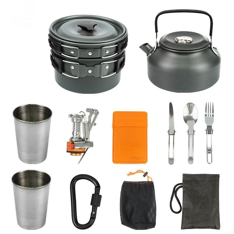 Compact Stainless Steel Outdoor Cooking Set Heat-resistant Handles Durable Camping Cookware for All-in-One Camping Hiking