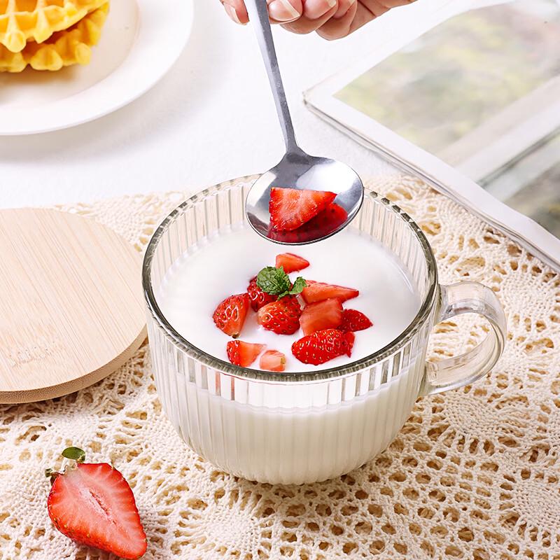 Baijie 400ML Threaded Glass Breakfast Cup with Lid & Spoon