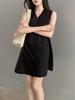 Cotton A-line Black Tie-Up Dress - Sleeveless, Standard Fit, New Summer Arrival