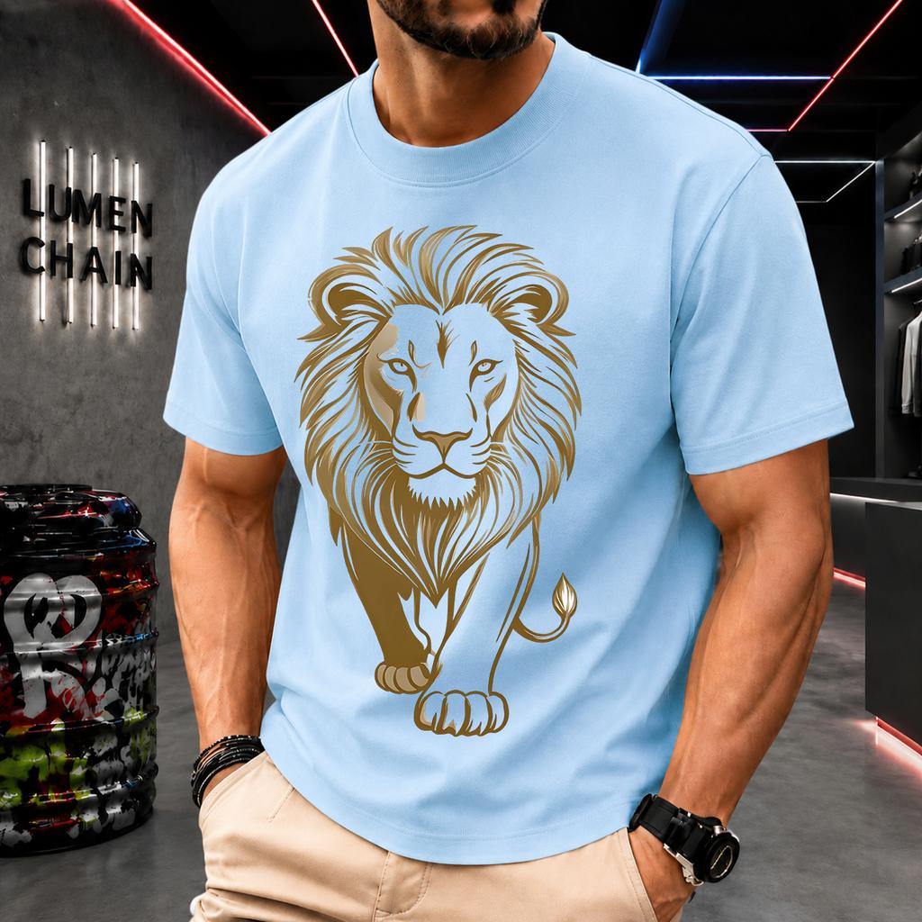 2026 New Pure Cotton Tshirt With Golden Majestic Lion Print Light Luxury Casual Trendy Wear