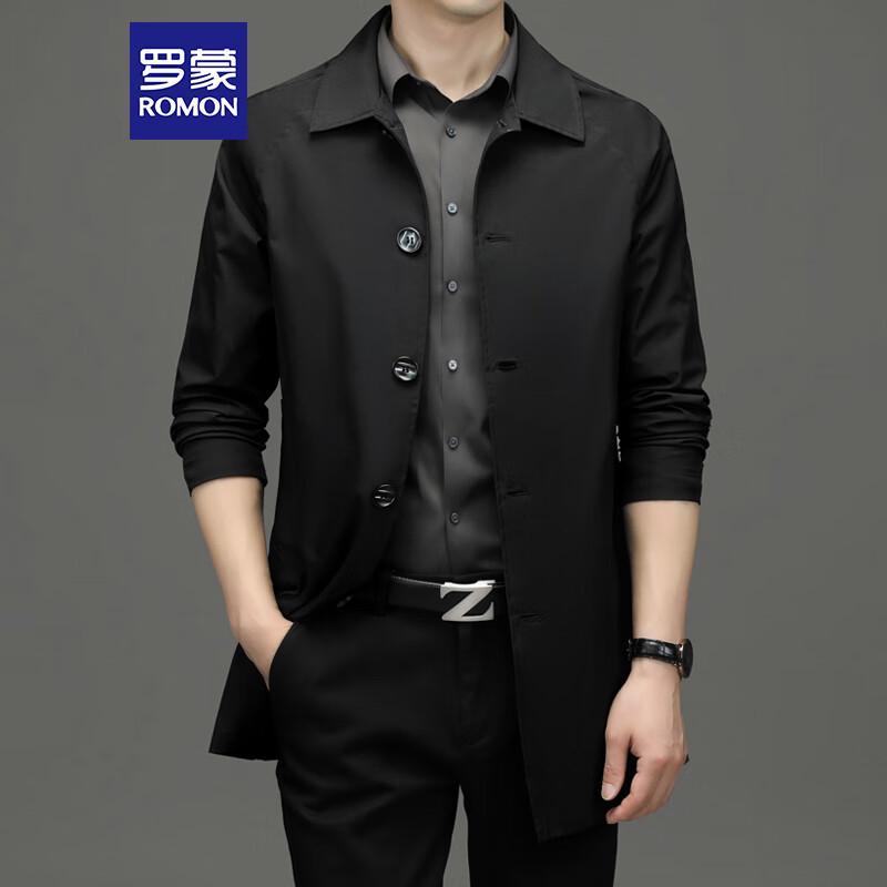 ROMON Men's Business Casual Mid-Length Trench Coat D-2021