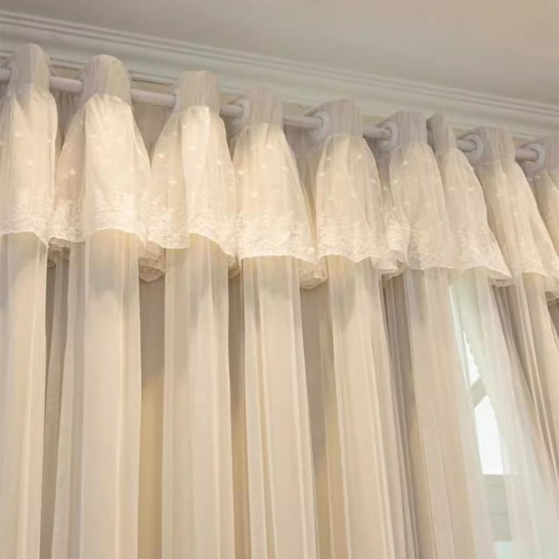 Simple Internet celebrity princess style double-layer gauze bedroom girl curtains balcony bay window blackout curtains