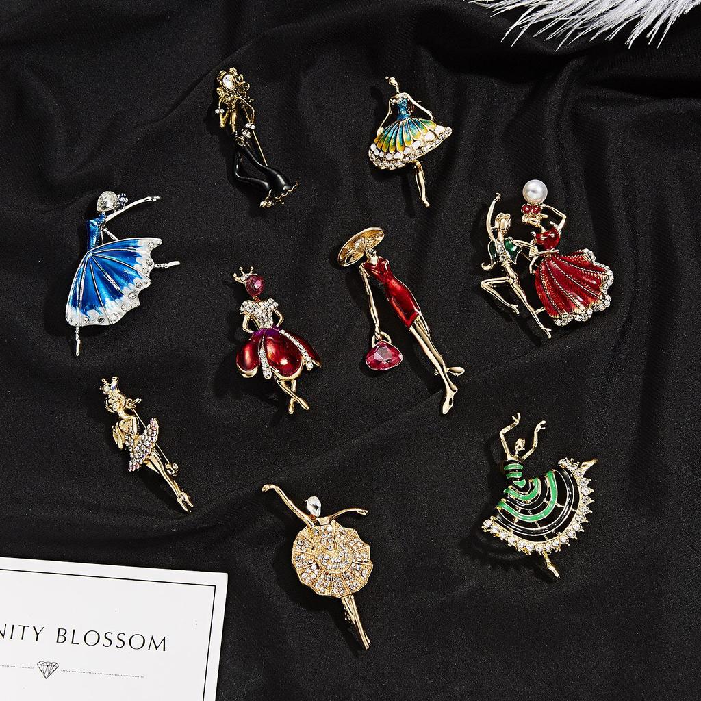 High-End Rhinestone Ballet Dancer Brooch for Women