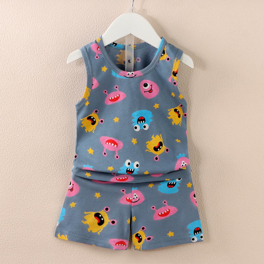 Koreańska wersja zestawu kamizelki dla dzieci Nowy chłopięcy i dziewczęcy dziecięcy kreskówkowy cienki zestaw bez rękawów kamizelki i szortów modny