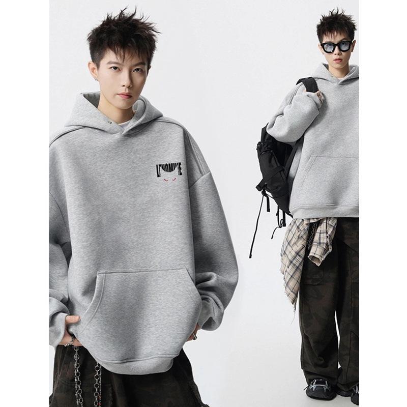 Men's Autumn American Brand Devil Cat Print Hoodie, Heavyweight & Trendy Stiff Sweatshirt, Cleanfit Base Layer.